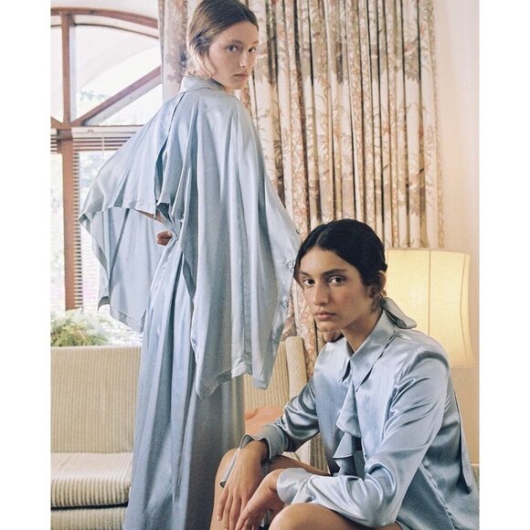 New Sabina Musayev Marella Midi Maxi Dress Trench Coat Belted Silky Cape Fantasy - Picture 4 of 15